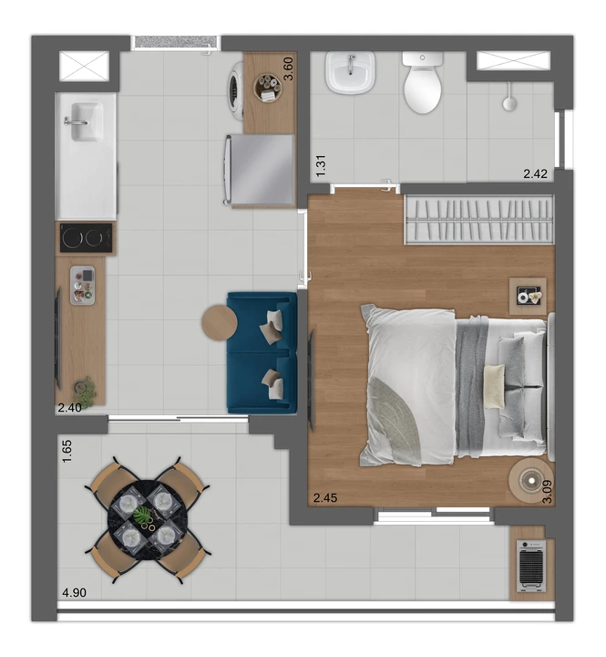 Planta tipo B padrão 29m2
