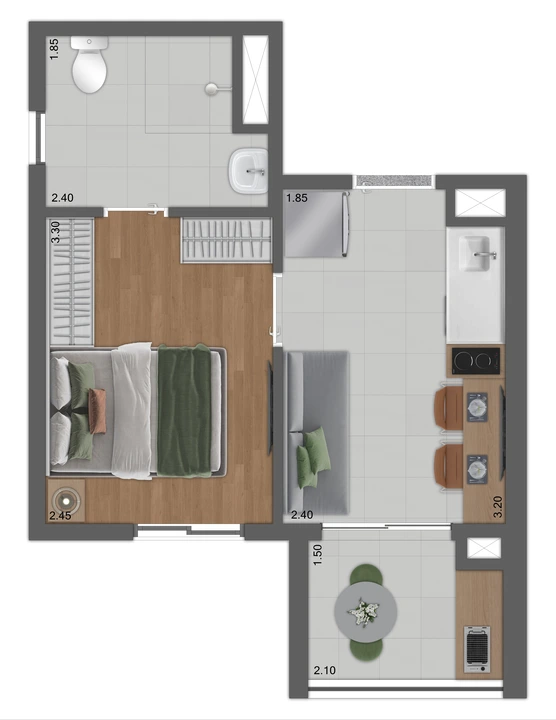 Planta tipo C padrão 28m2