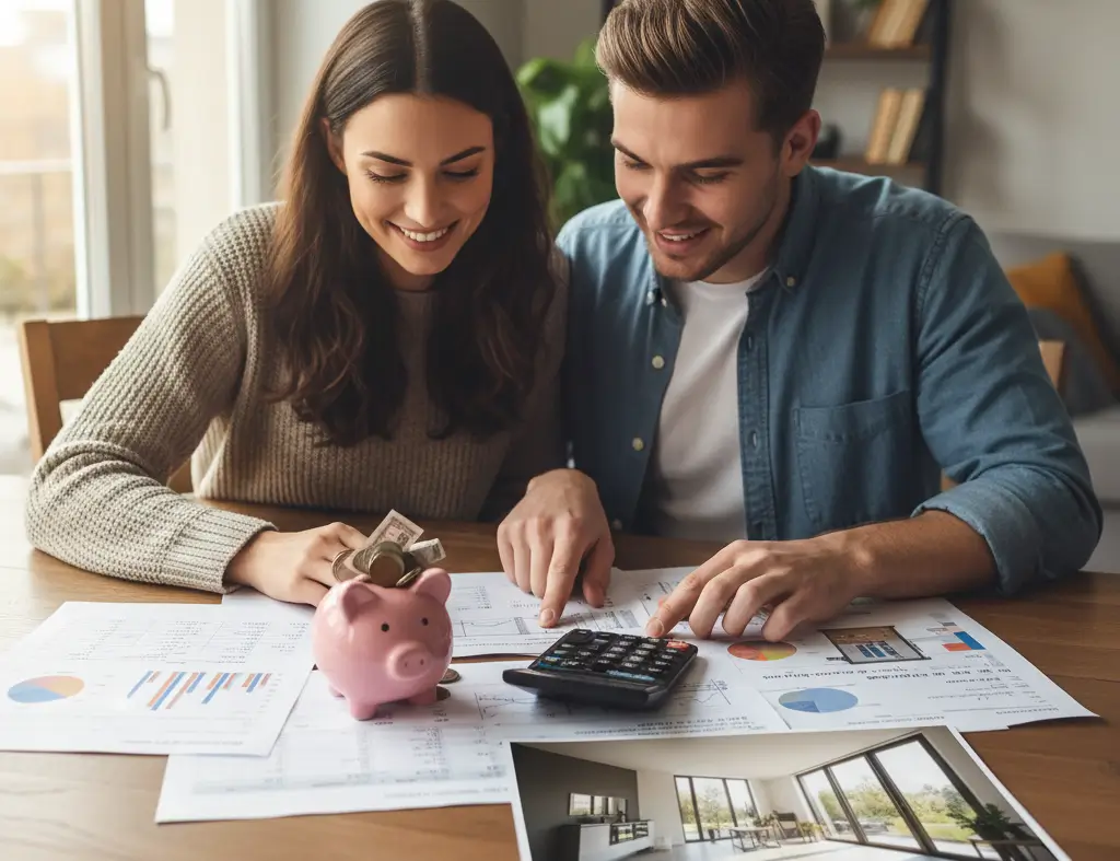 casal calculando Quanto precisa para dar de entrada em um apartamento