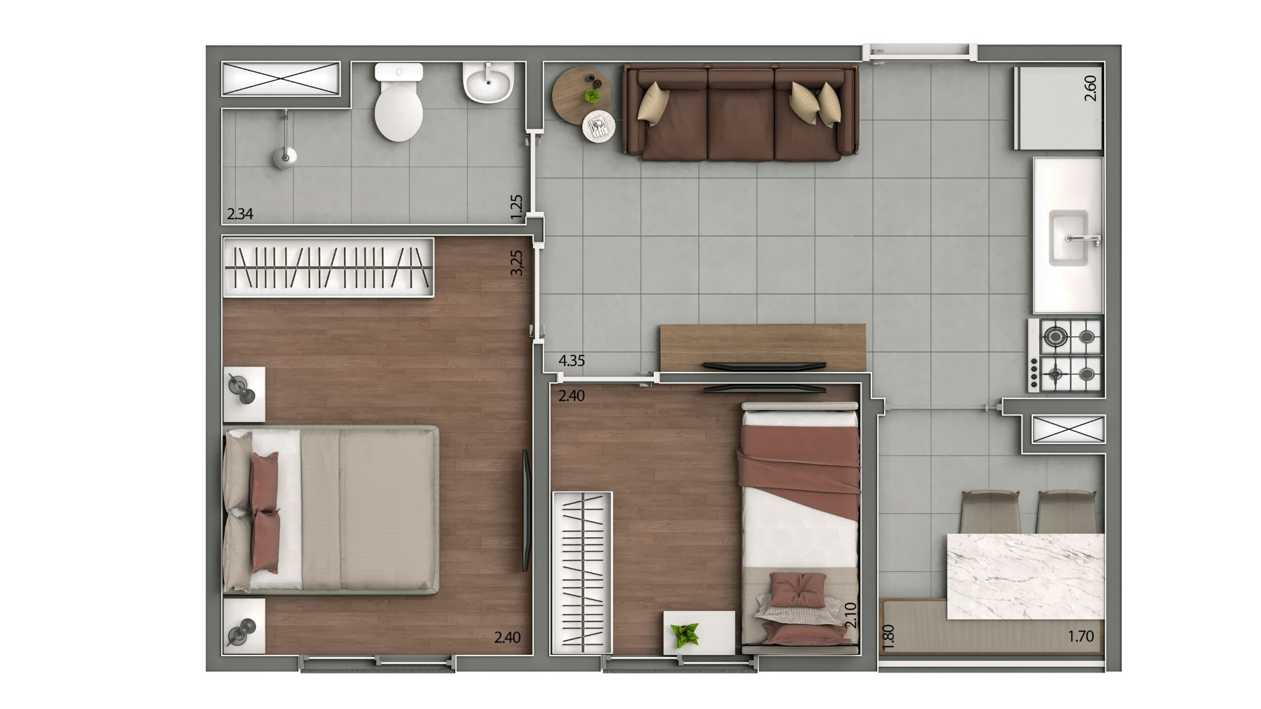Planta Tipo A 33m² e Tipo B 34m²