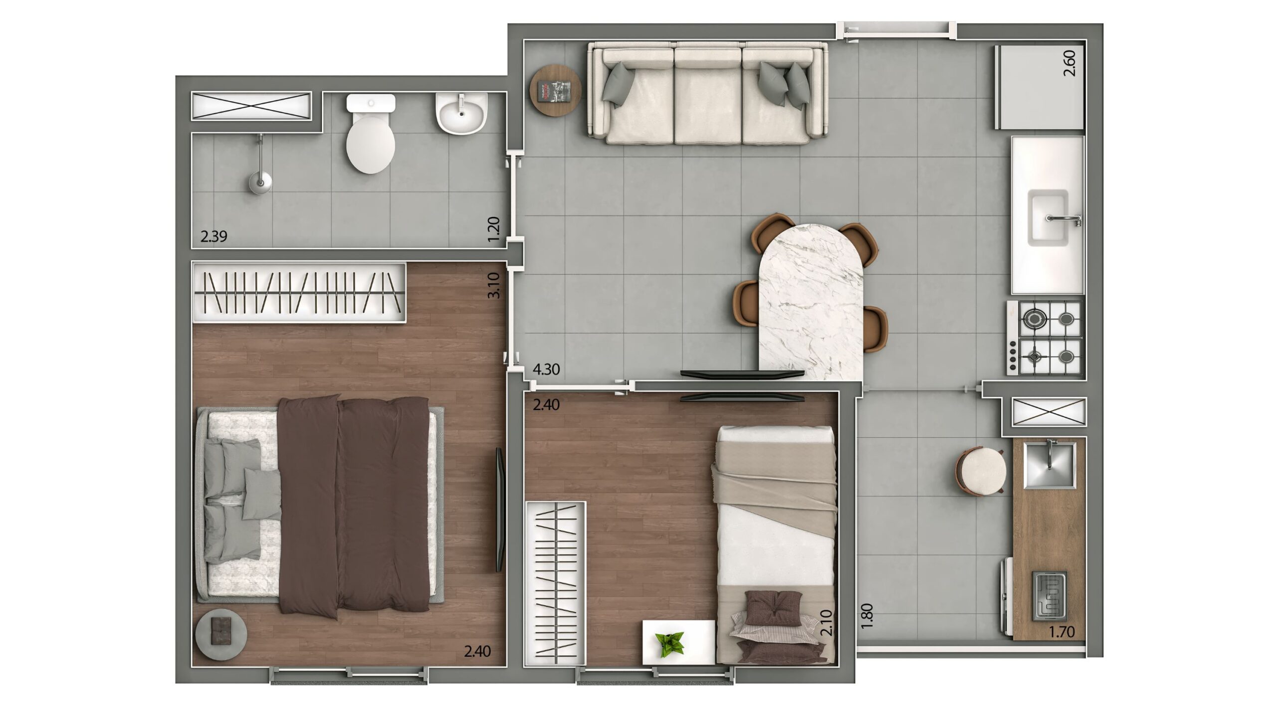 Planta Tipo C 33m² e Tipo D 34m²