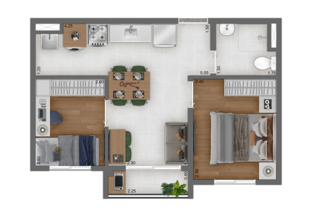 Planta Tipo C - 2 Quartos - 33 e 34m²