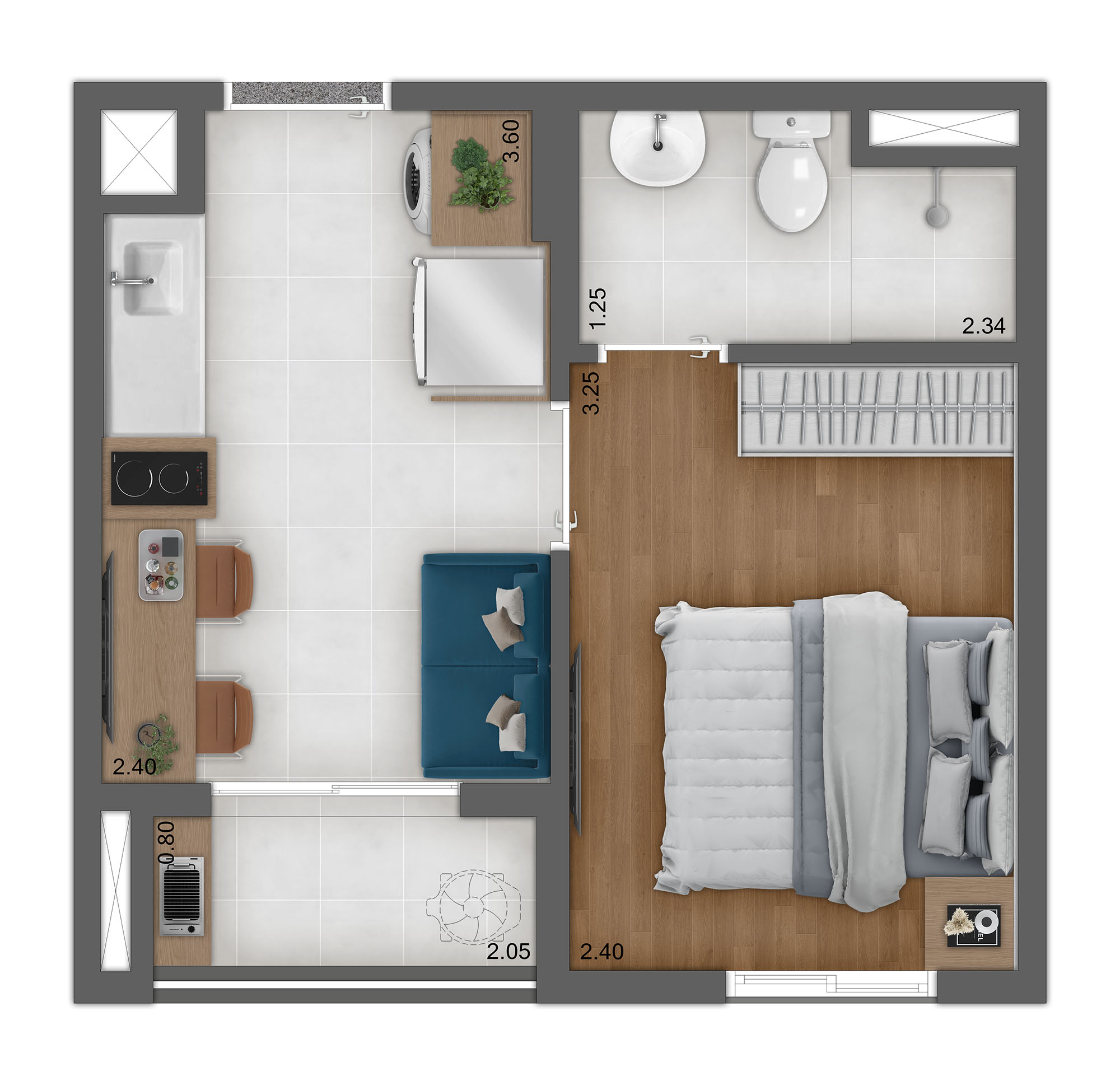 Planta Tipo A - 24M2 - 1 Dormitório