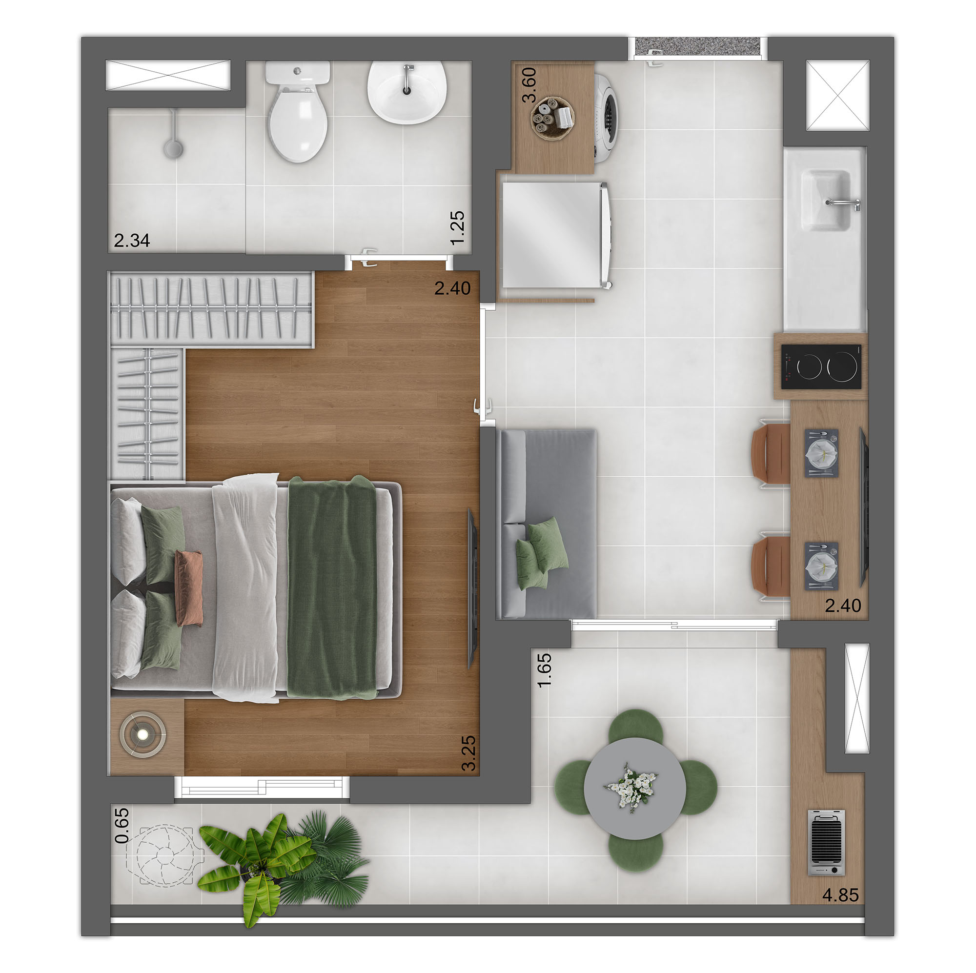 Planta Tipo B e D - 28/29M2 - 1 Dormitório