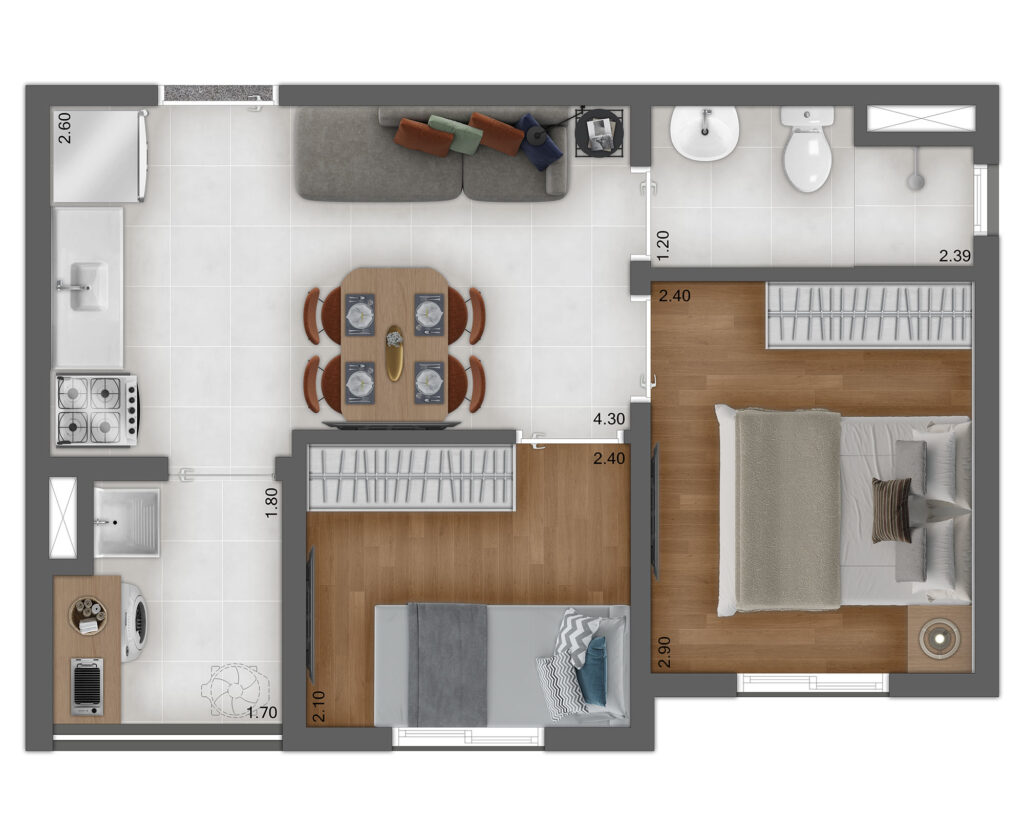 Planta Tipo C - 2 quartos 33m²