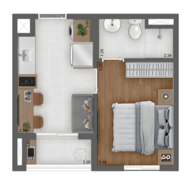 Planta tipo A 24m2