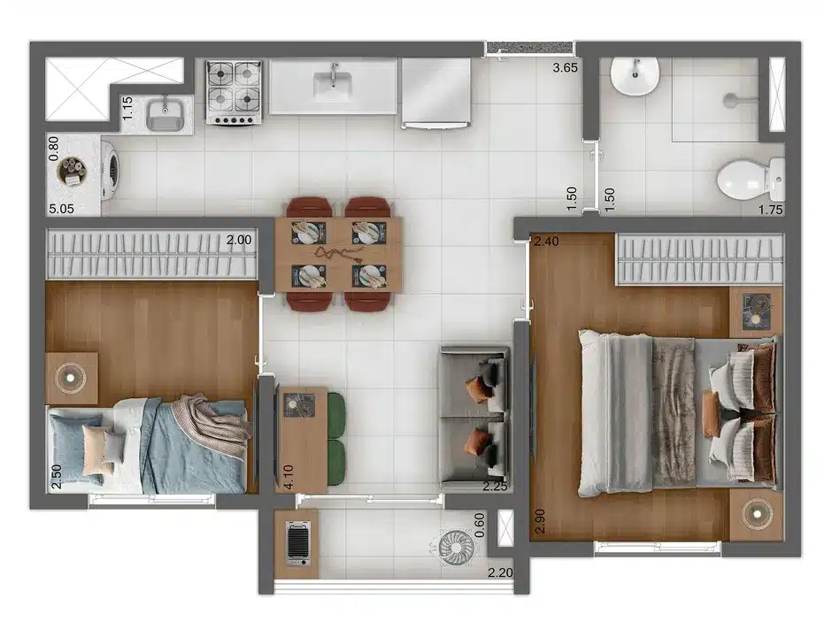 Planta Tipo B - 33M2 - 2 Dormitórios